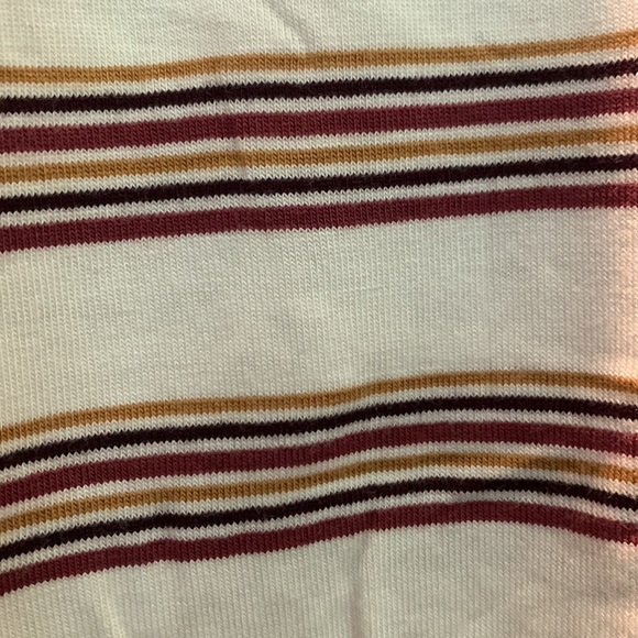 Cream color scoop neck top with burgundy gold and black strips - Picture 2 of 3